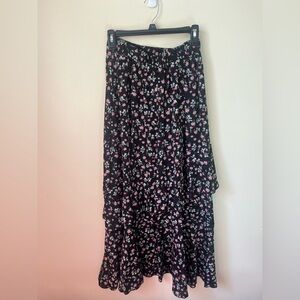 BTFBM Black and Pink Midi Skirt with Ruffled Asymmetrical Design